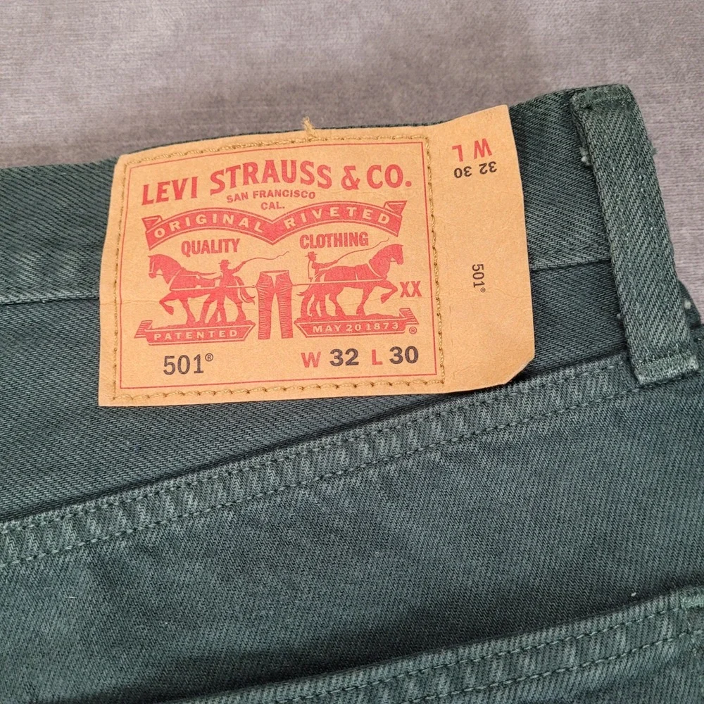 Levis 501 Original Fit Jeans Mens 32x30 Dark Spruce Green‎ Denim New Flaw